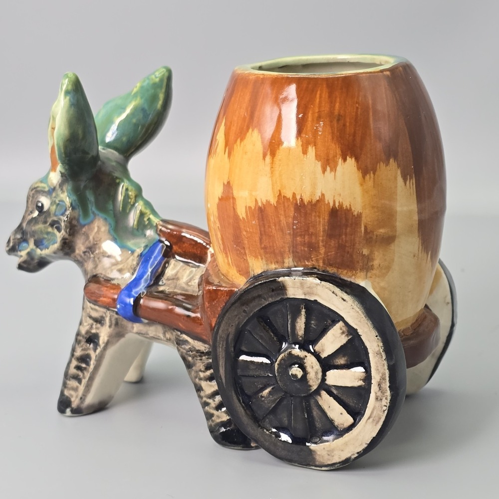 Vintage Occupied Japan Donkey Cart Planter Ceramic Burro Wagon Planter Figurine - Picture 7 of 11